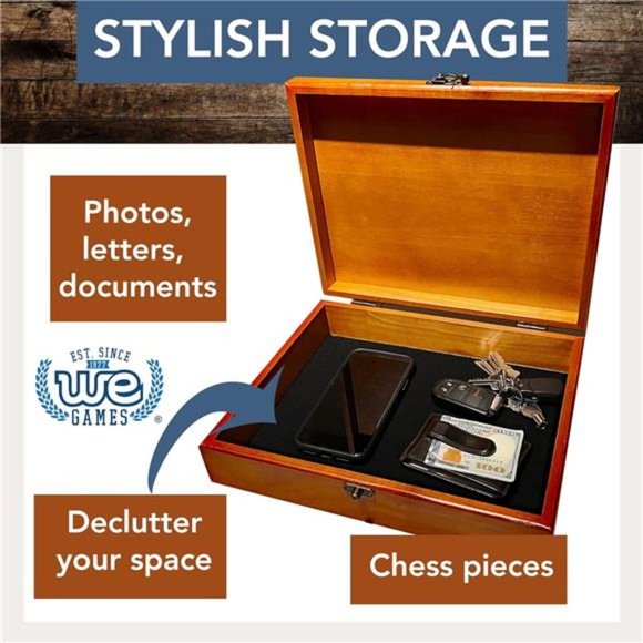 Old World Wooden Treasure Box with Brass Latch (Light Cherry Finish) - Picture 5 of 7